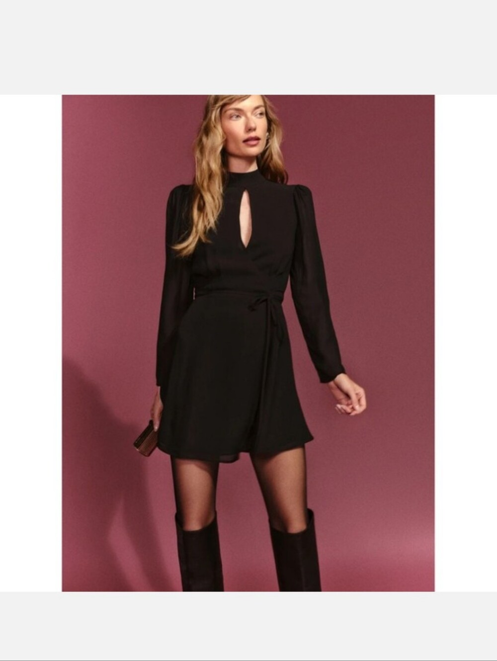 Reformation Ottessa Long-Sleeve Surplice Wrap Minidress Sheer Keyhole Medium